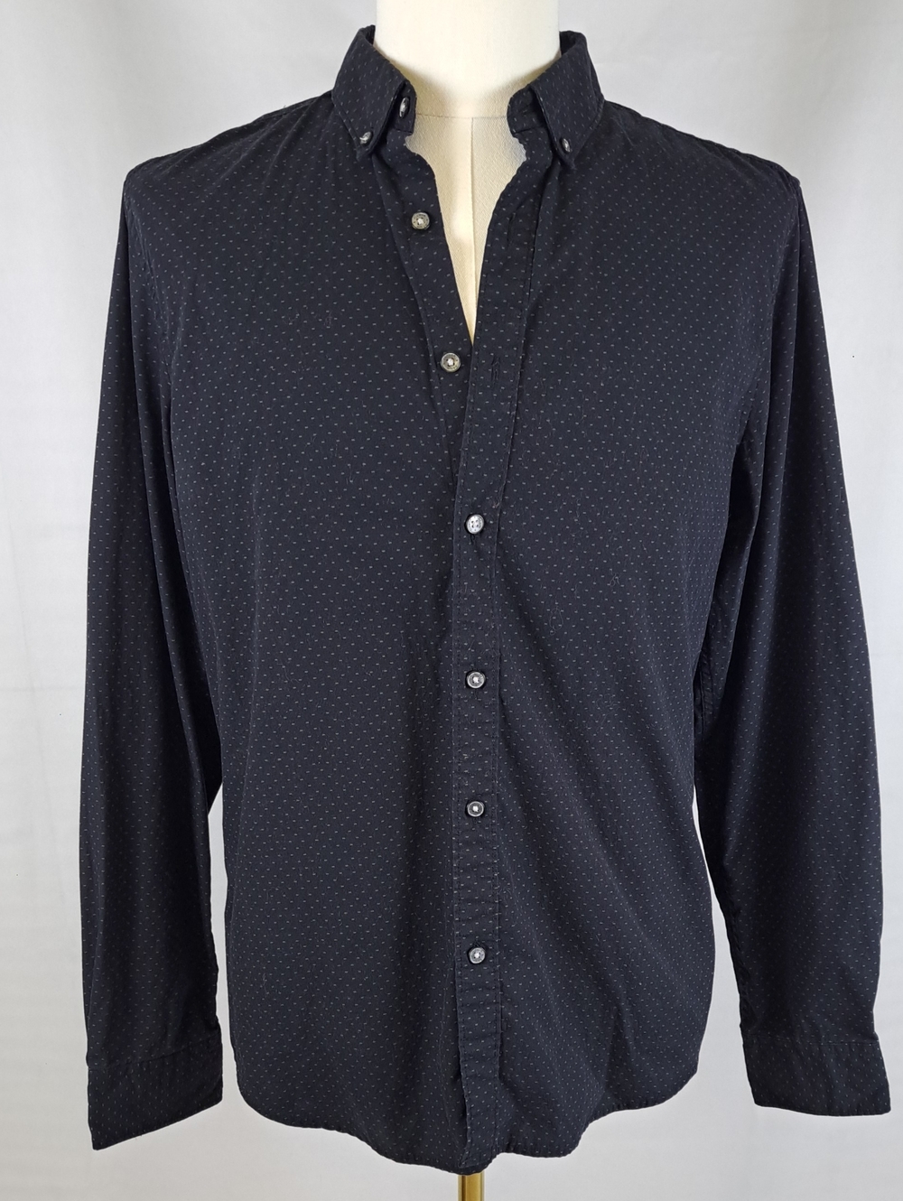 Denim & Flower Mens Black Polka Dot Microdot Button Down Indie Whimsigoth L